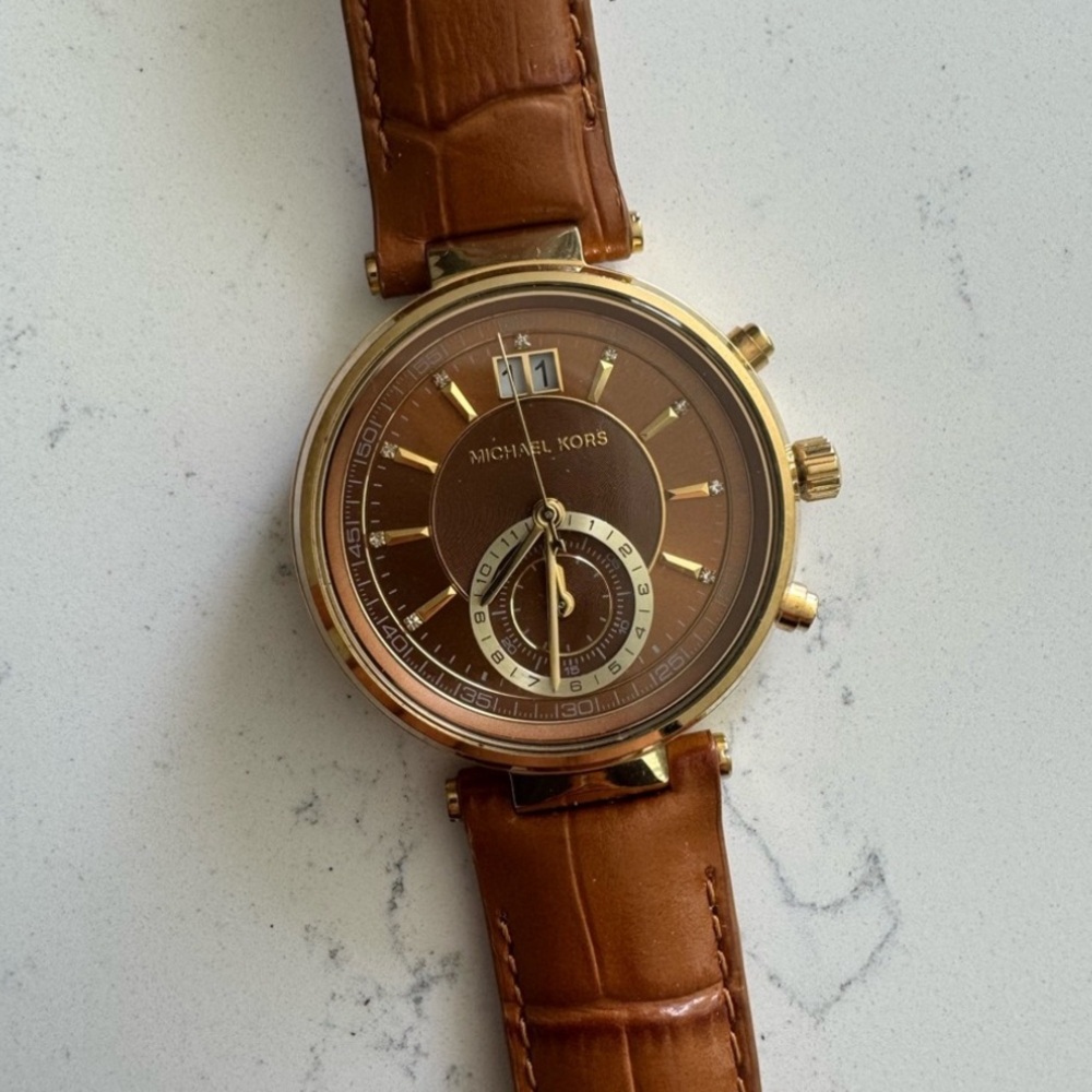 Michael Kors Brown Leather Chronograph Watch – Needs Battery